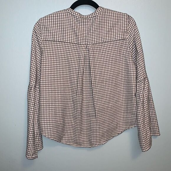 MADEWELL Black and white plaid Button Up Bell sleeve Top small - Picture 5 of 5